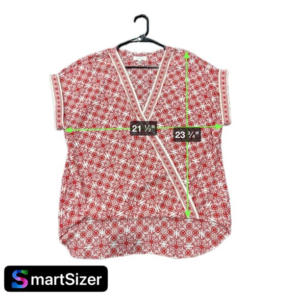 Max Studio Womens Red White Printed Loose Fit Blouse Top Sz L - Picture 9 of 9